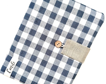 Personalized health record book cover ARCACHON blue gingham