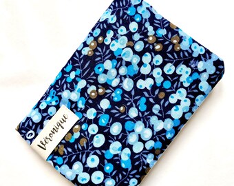 Personalized passport holder printed with navy blue berries