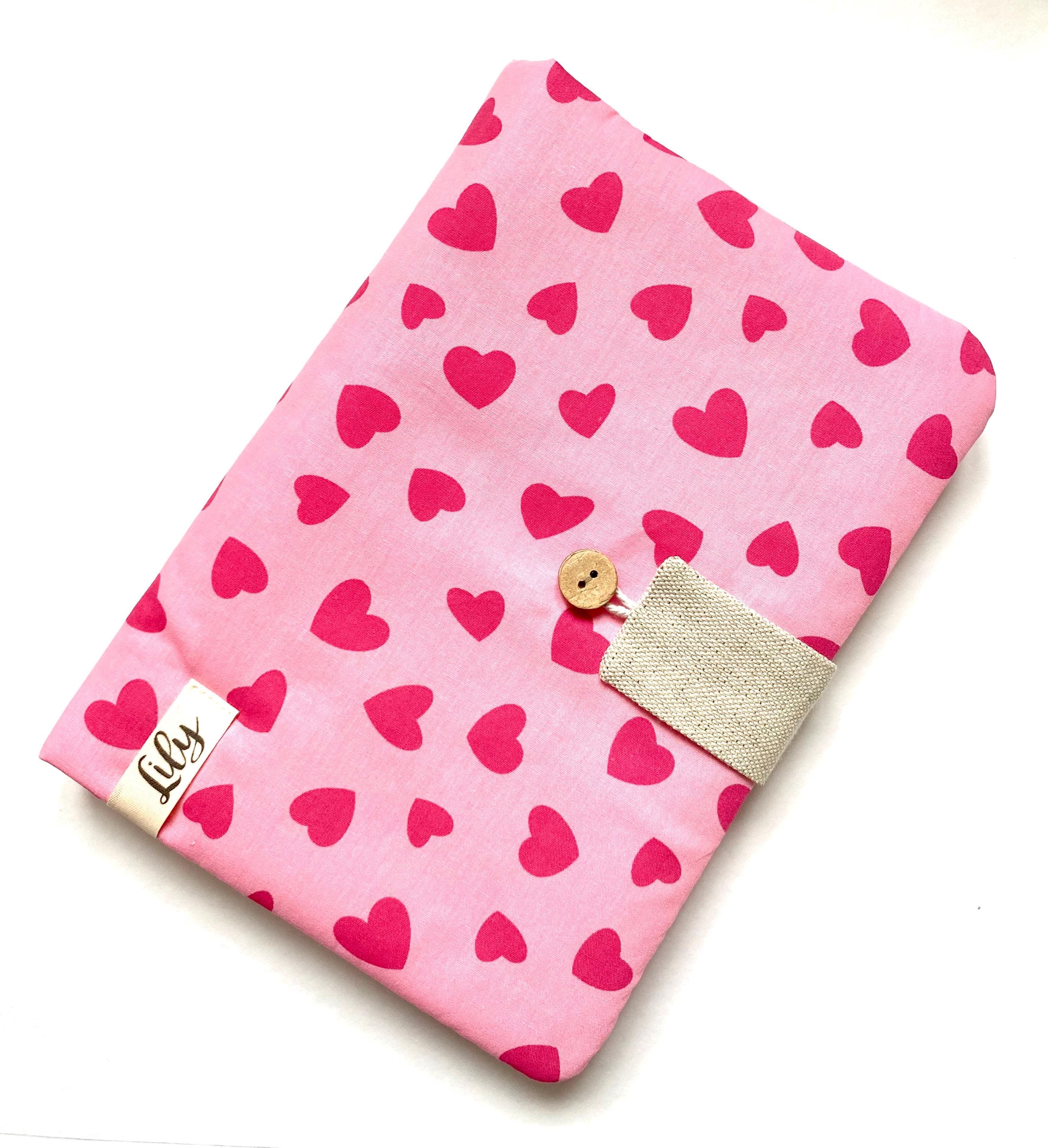 Personalized health record cover with pink hearts and linen and gold details