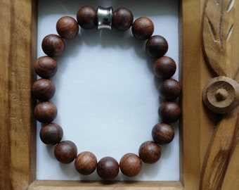 Bracelet Bois de Santal naturel 10mm. Poignet 17cm TAILLE MODIFIABLE : indiquez la mesure de votre poignet pour ajustement.