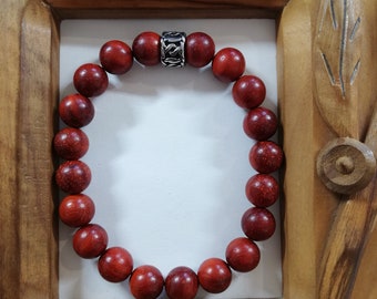 Bracciale in palissandro rosso naturale da 10 mm. Polso 17cm TAGLIA VARIABILE: indicare la misura del polso per la regolazione.