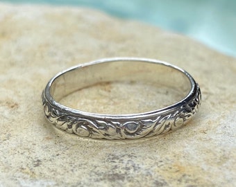 Scroll pattern stacking ring/Sterling silver band ring/Wedding band/Thumb ring/Sterling silver stackable ring