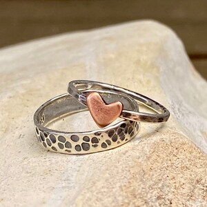 Copper heart ring set