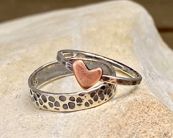 Copper heart ring set