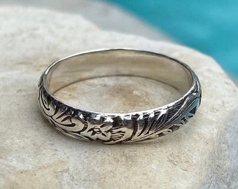 Stackable band ring/Sterling silver stacking ring/Floral pattern band ring/Sterling silver band ring/Thumb ring