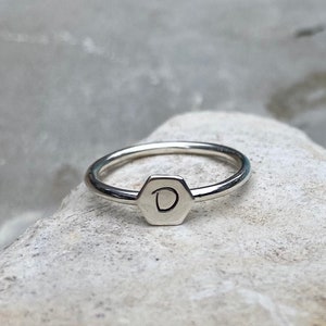 Initial ring/Personalized initial ring/Sterling silver stackable ring/Initial stackable ring/Dainty initial ring/Initial ring hexagon