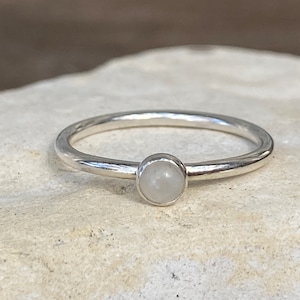 Moonstone stackable ring,Sterling silver stacking ring