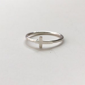 Cross ring/Sterling silver cross ring/sideway cross ring/Sterling silver stackable ring/Minimalist ring