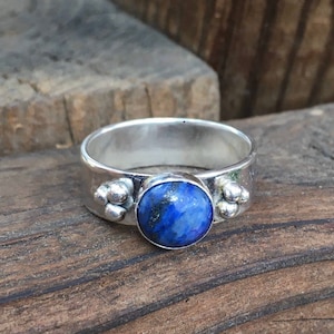 Lapis Lazuli ring/Sterling silver band ring/Sterling silver polished band ring