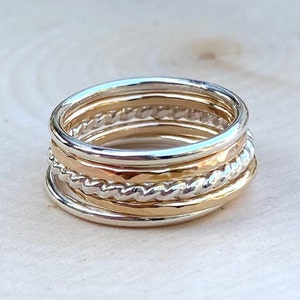 Stackable rings/Stacking ring set/Sterling silver gold filled stackable rings/Two tone stacking rings/Mixed metal stacking ring set