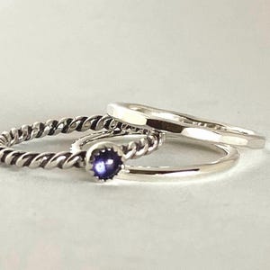 Iolite stackable rings set/Sterling silver stackable rings/Three stackable rings/Minimalist rings