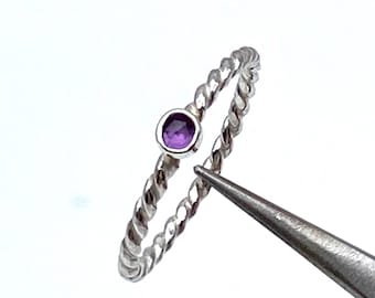Sterling silver stackable ring/minimalist ring/Amethyst ring/Dainty ring/Rope ring with stone