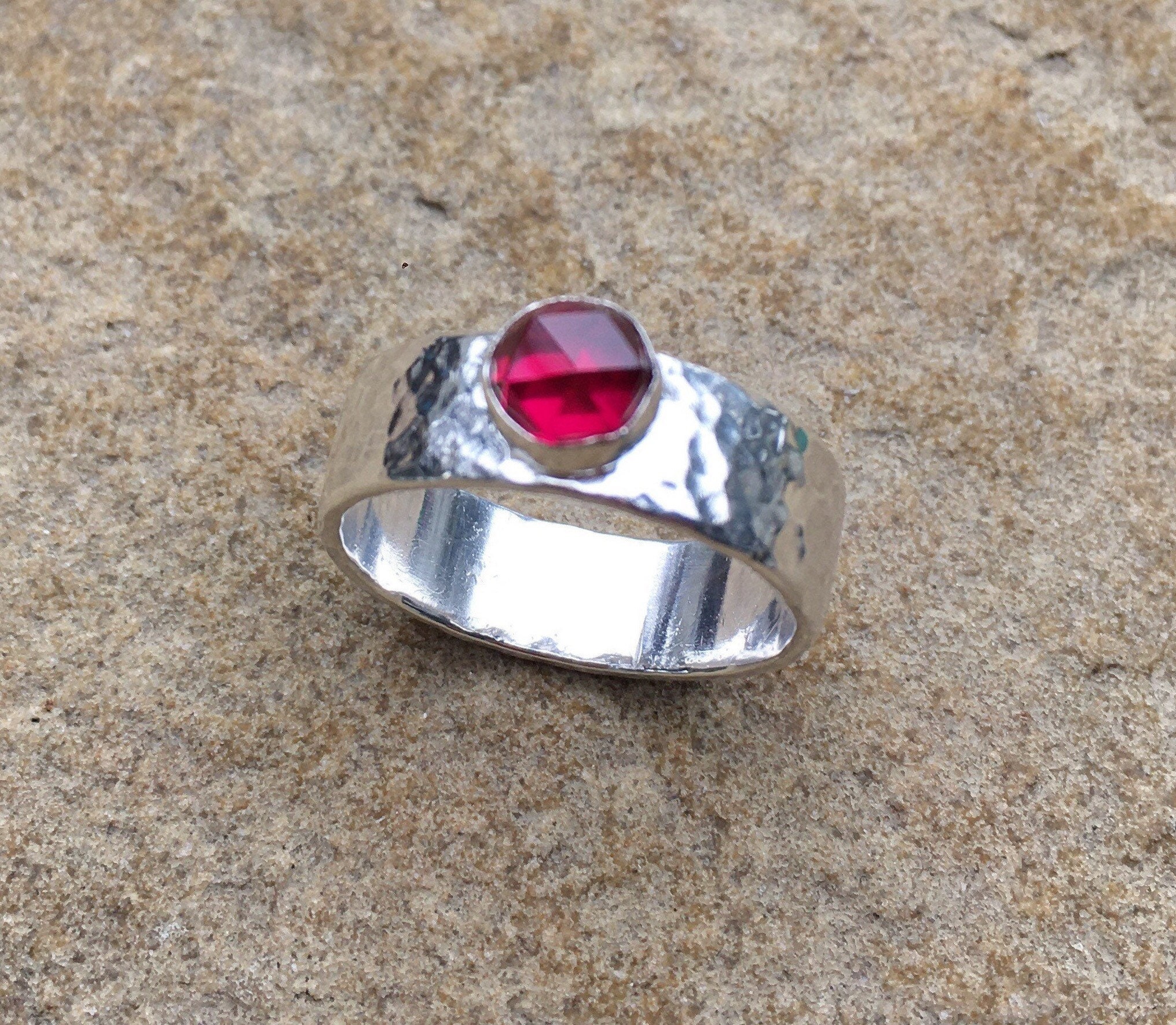 Sterling silver ruby ring/Ruby band ring/July birthstone/Ruby | Etsy