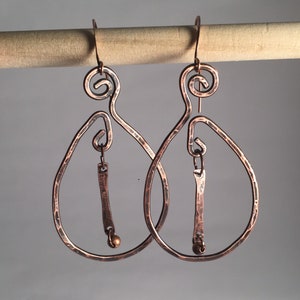 Copper dangle earrings/Boho copper earrings