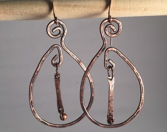 Copper dangle earrings/Boho copper earrings