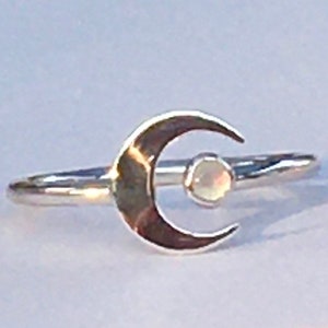 Moon ring/Opal moon ring/Moonstone ring/Celestial ring/Sterling silver moon ring/Minimalist ring/Crescent moon ring