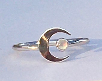 Moon ring/Opal moon ring/Moonstone ring/Celestial ring/Sterling silver moon ring/Minimalist ring/Crescent moon ring