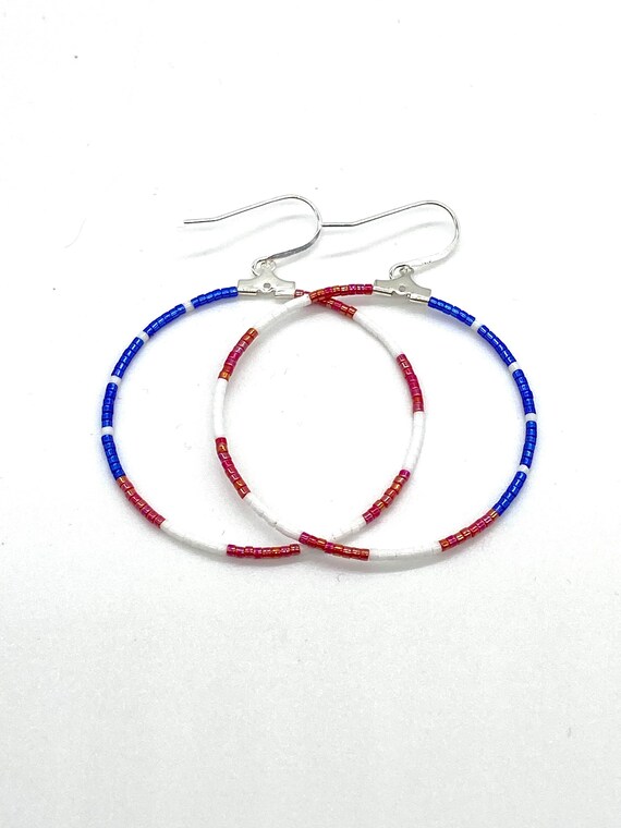Red white and blue hoop earrings deals