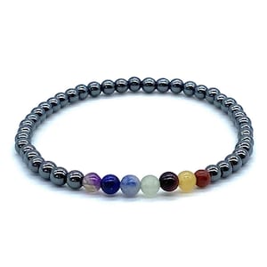 Pulsera de chakras/Pulsera delicada de chakras/Pulsera de chakras de hematita/Pulsera minimalista de chakras