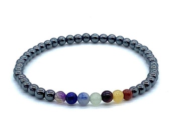 Chakra bracelet/Dainty chakra bracelet/Hematite chakra bracelet/Minimalist chakra bracelet