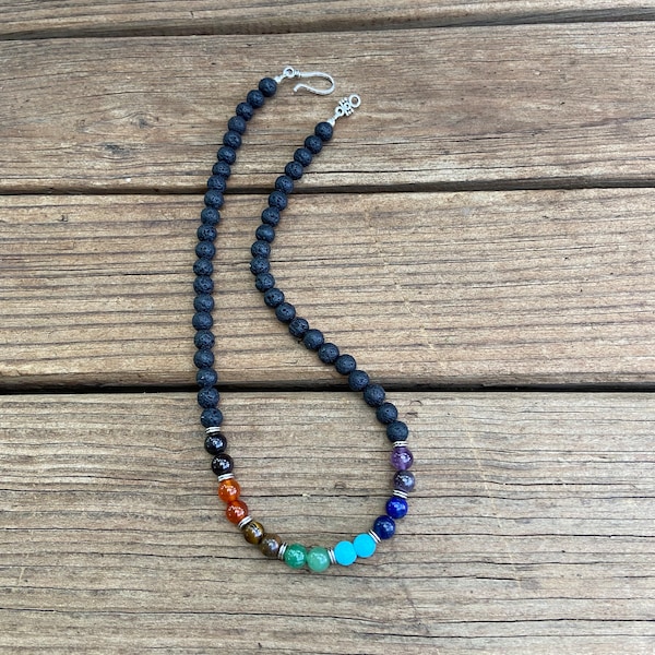 7 Chakra necklace / aromatherapy necklace/ lava bead necklace