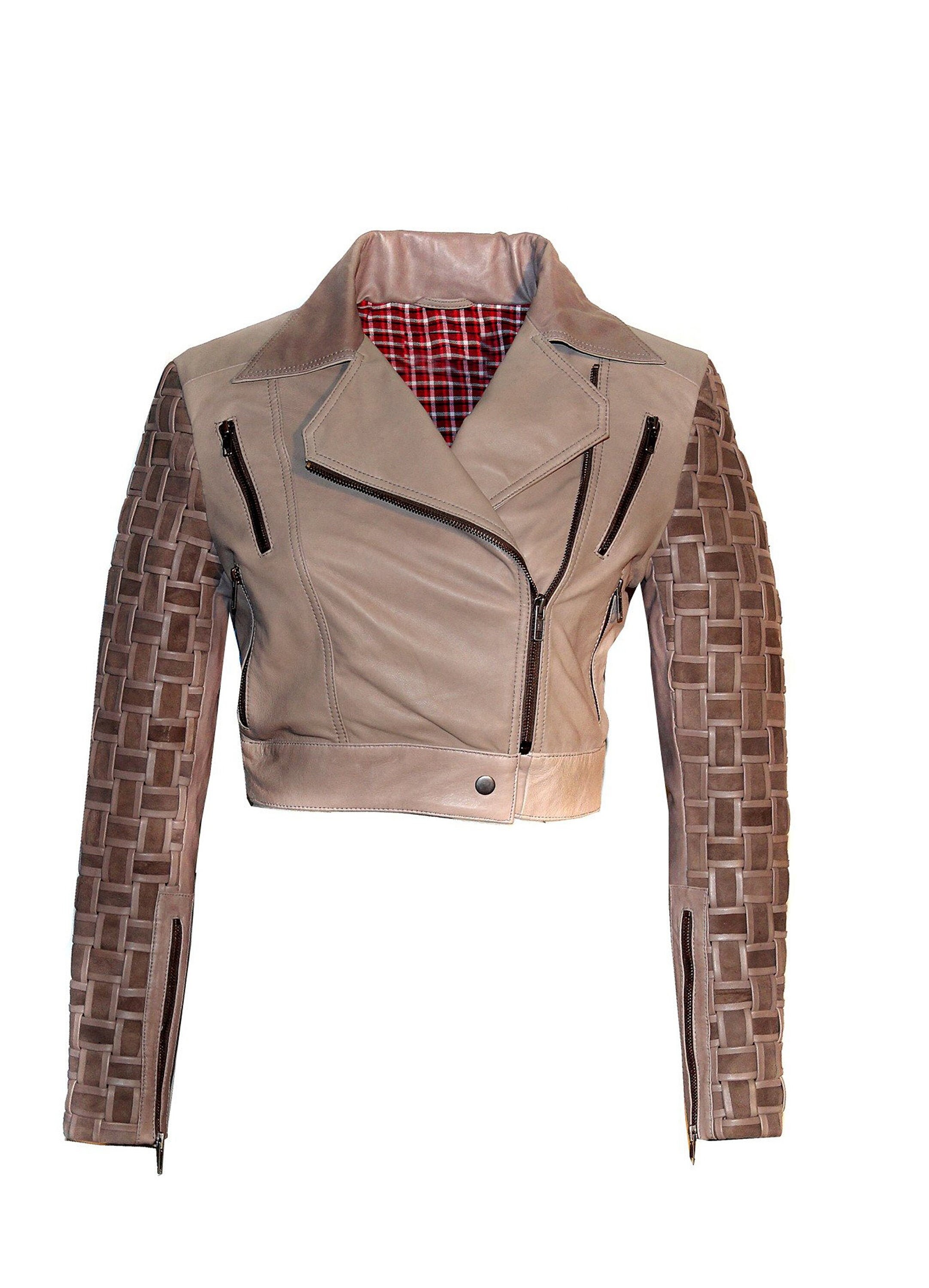 Women Lamb Leather Short Biker Jacket 