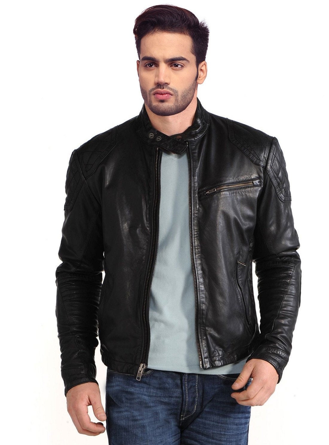 Mens Basic Leather Jacket - Etsy
