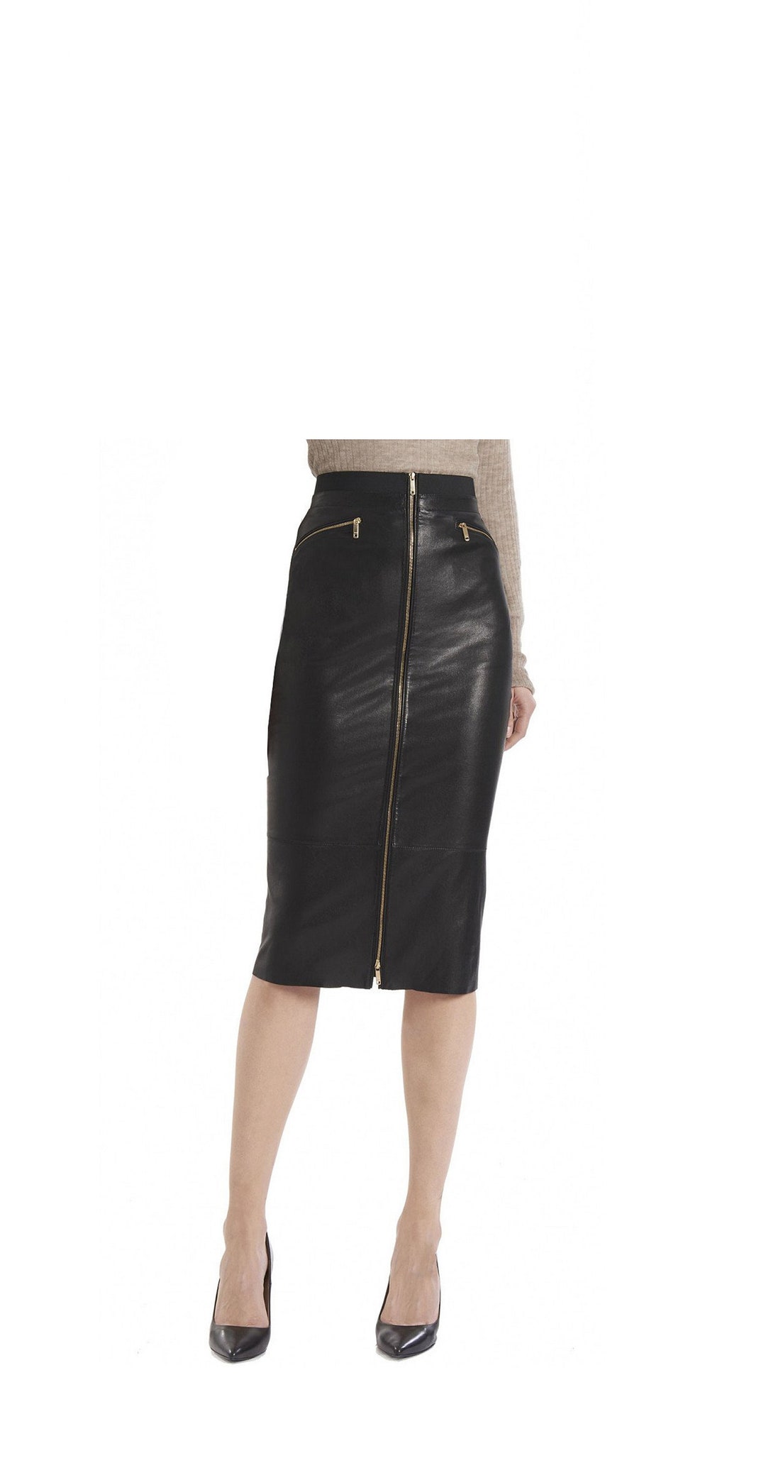 Fitted Leather A Line Skirt With Front Zip for Women - Etsy