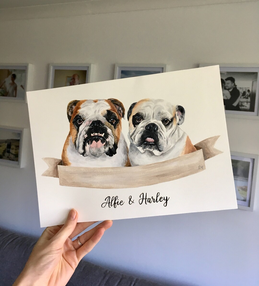 Two Dogs Portrait A4 Hand-painted Portrait of Two Dogs, Custom Pet Painting, Double Pet ...