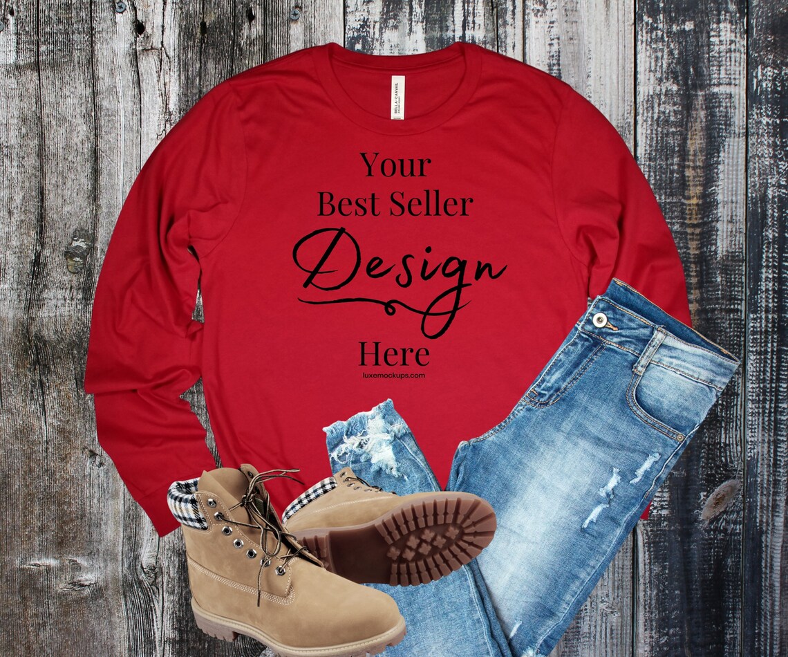 Download Bella Canvas 3501 Red T Shirt Mens Styled Mockup Flat Lay Long | Etsy