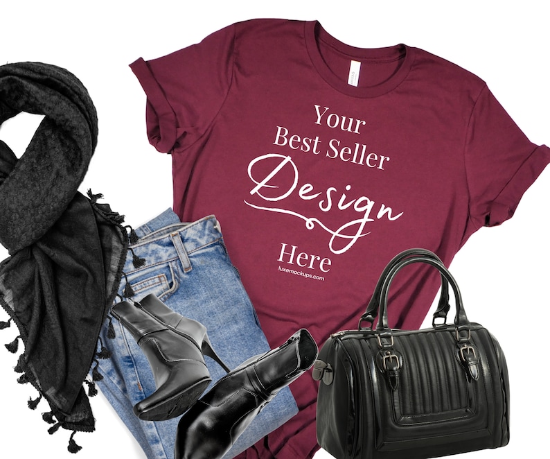 Download Bella Canvas 3001 Maroon T Shirt Womens Fashion Mockup ...