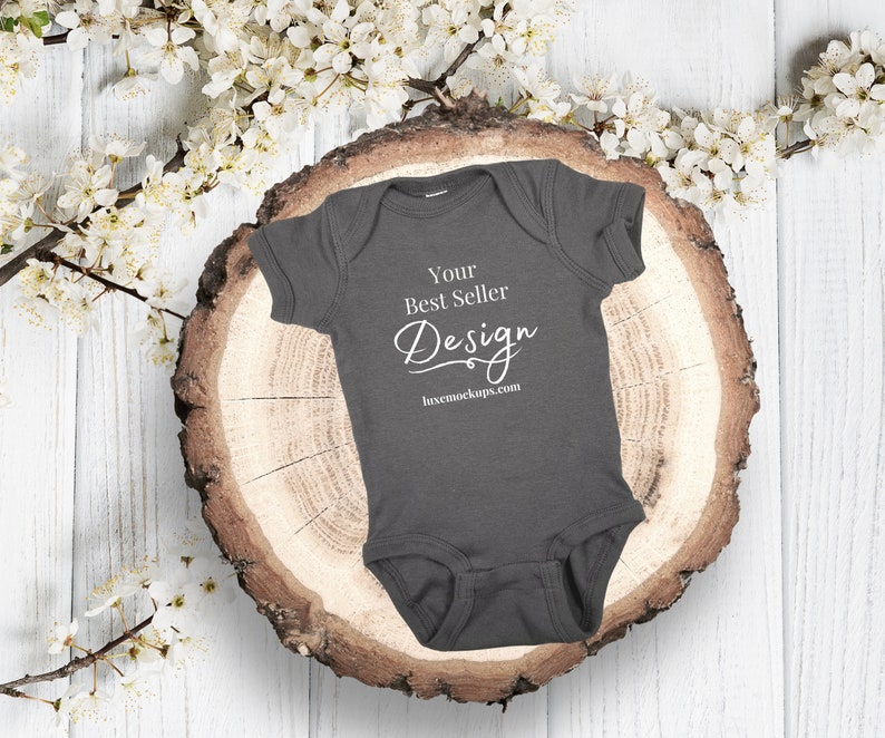 Download Baby Onesie Mockup Rabbit Skins 4400 Charcoal Mockup Baby ...