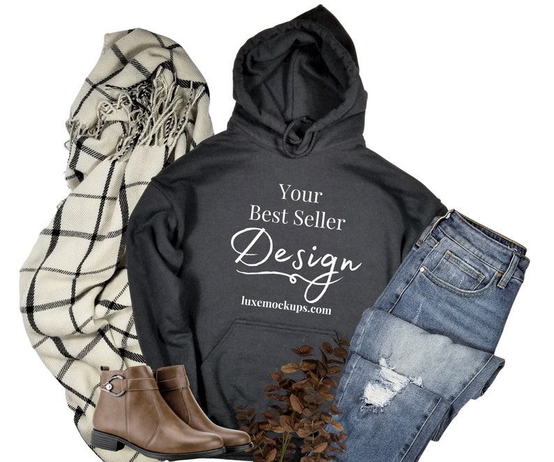 Download Gildan 18500 schwarz Mockup Damen Hoodie Mockup flache Lay ...