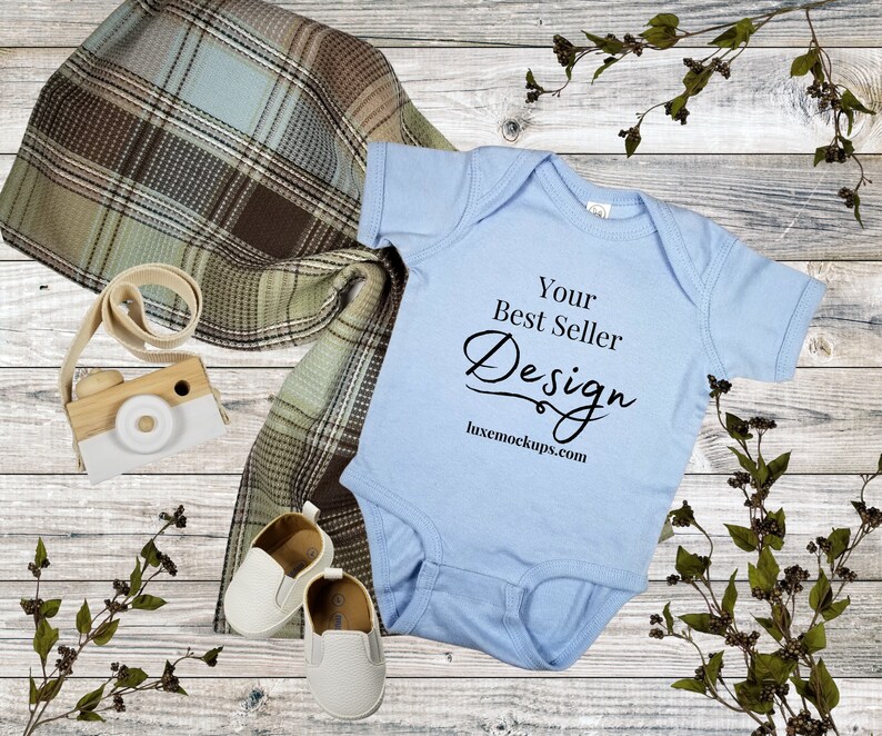Download Rabbit Skins 4400 Light Blue Mockup Baby Onesie Mockup Baby | Etsy