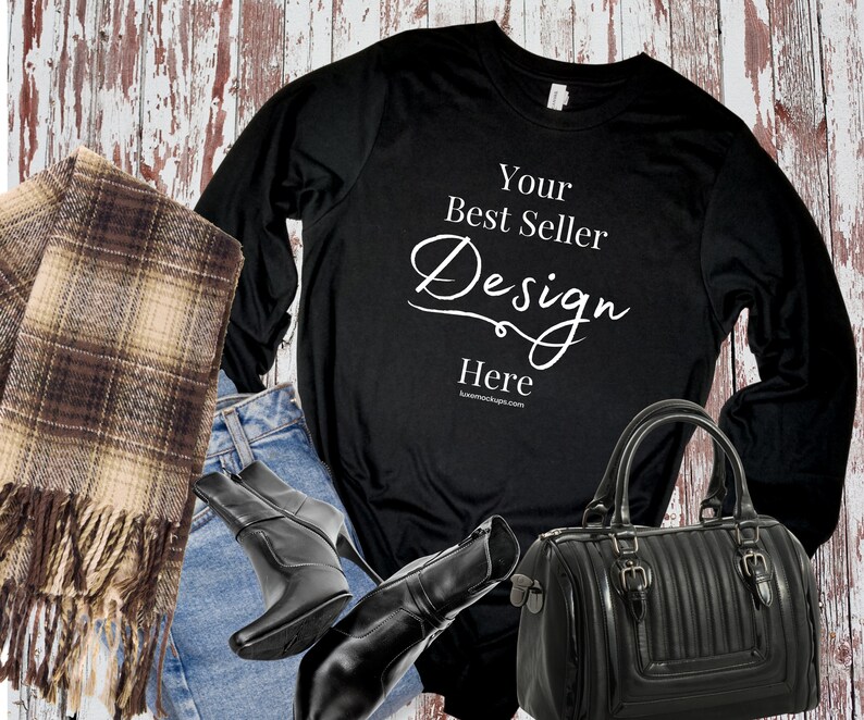 Download Mockup Bella Canvas 3501 Black T Shirt Womens Fashion ...