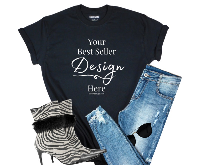 Download Mockup Gildan 64000 Black T Shirt Womens Fashion Mockup ...