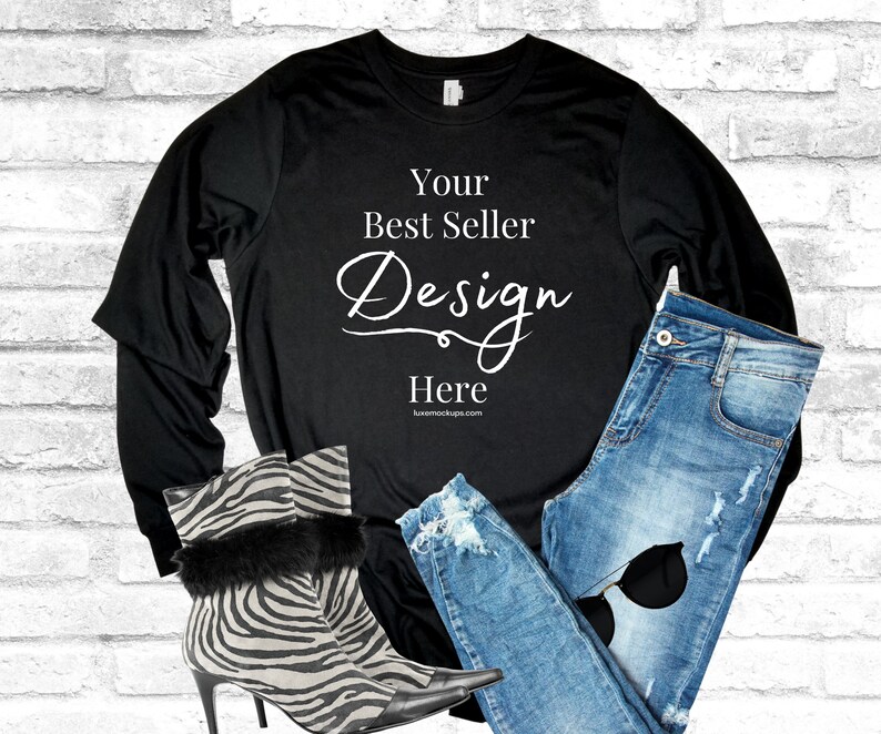Download Mockup Bella Canvas 3501 Black Long Sleeve T Shirt Womens ...
