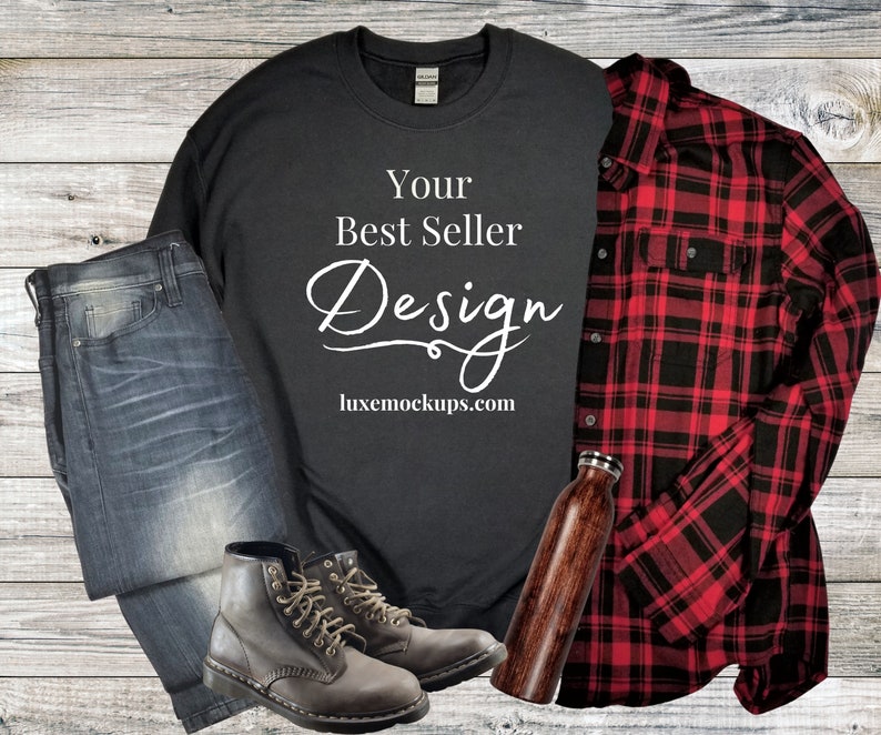 Download Gildan 18000 Black Mockup Scene Creator Mens Mockup ...