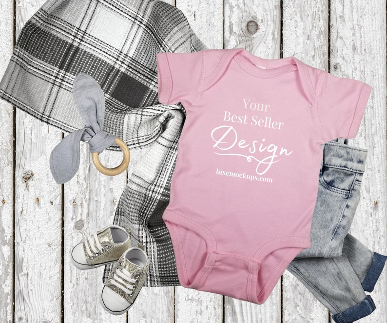 Download Rabbit Skins 4400 Pink Mockup Baby Onesie Mockup Baby Girl ...
