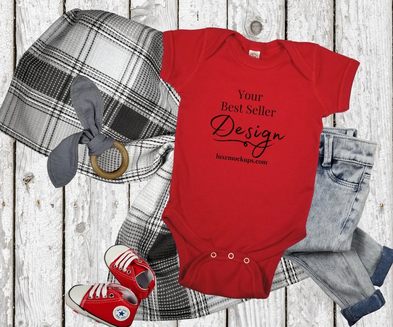 Download Baby Onesie Mockup Rabbit Skins 4400 Red Mockup Baby ...