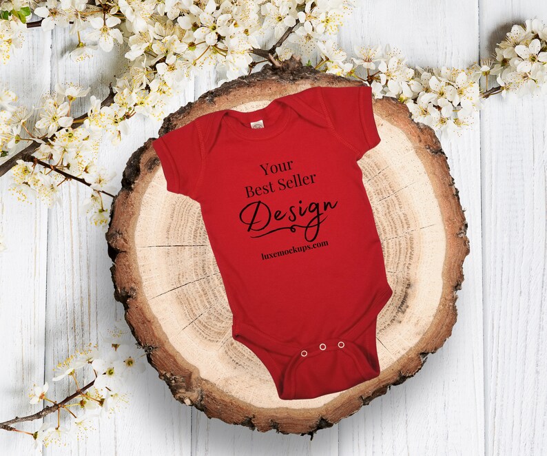 Download Baby Onesie Mockup Rabbit Skins 4400 Red Mockup Baby ...