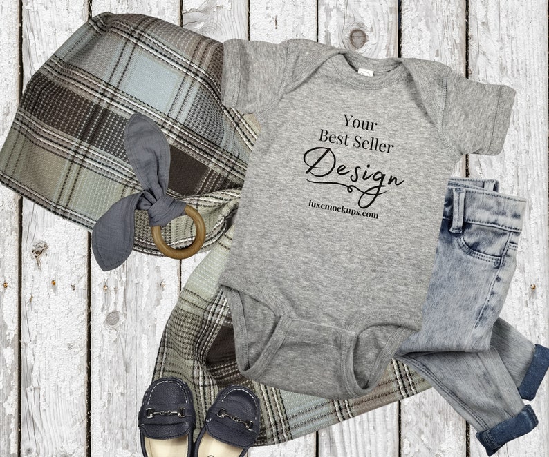Download Baby Onesie Mockup Rabbit Skins 4400 Heather Mockup Baby ...