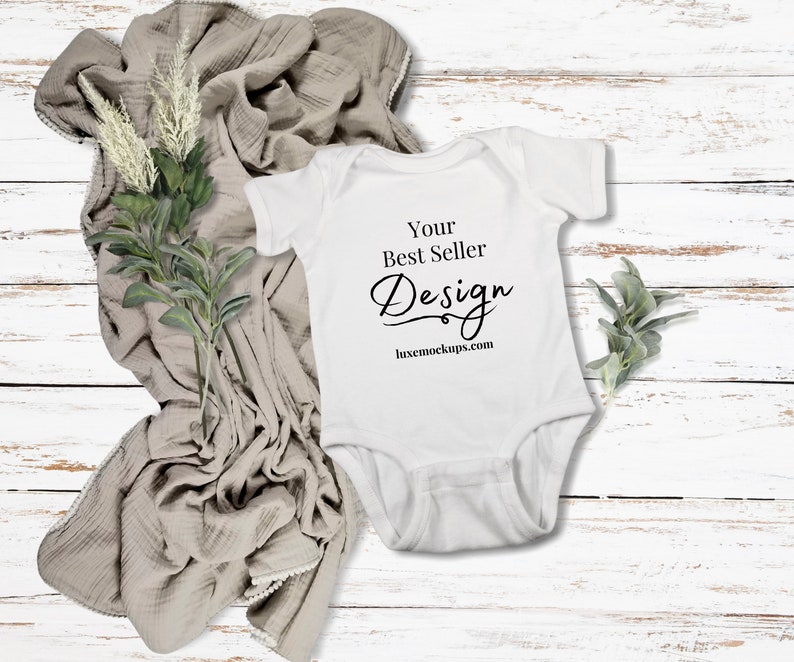 Download Rabbit Skins 4400 White Mockup Baby Onesie Mockup Unisex ...