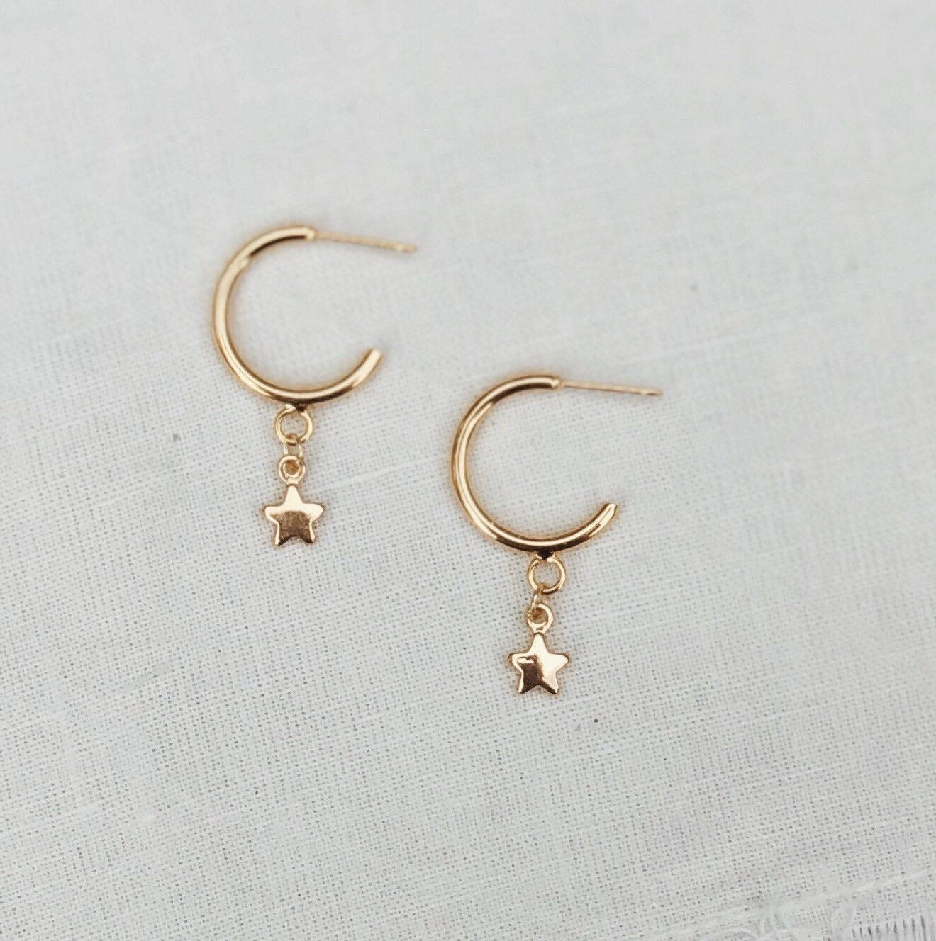 Solid Gold Star Hoop Earrings | Etsy