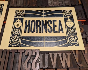 Hornsea letterpress print with art deco border