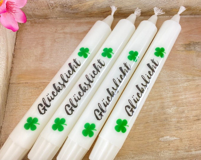 Candles labeled lucky light guest gift stick candle stearin saying