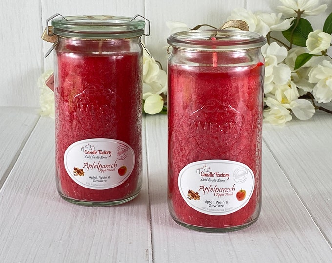 Scented candle apple punch burning time 70 hours vegetable stearin apple wine and spices