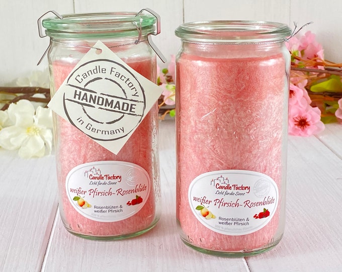 Scented candle white peach and rose petal Burning time 70 hours purely vegetable stearin