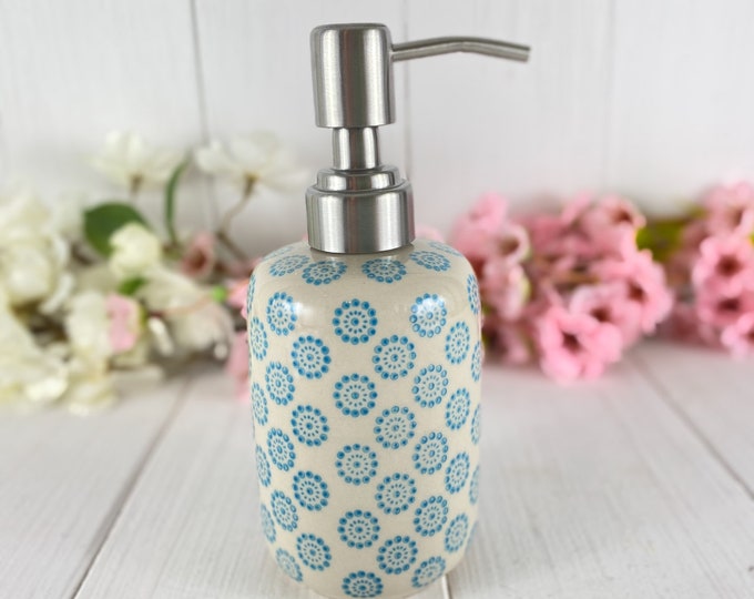 Soap Dispenser Hand Stamped Ceramic