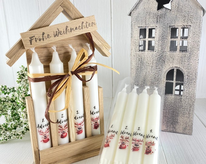 Candle gift Advent house incl. 4 candles oak wood UNIQUE